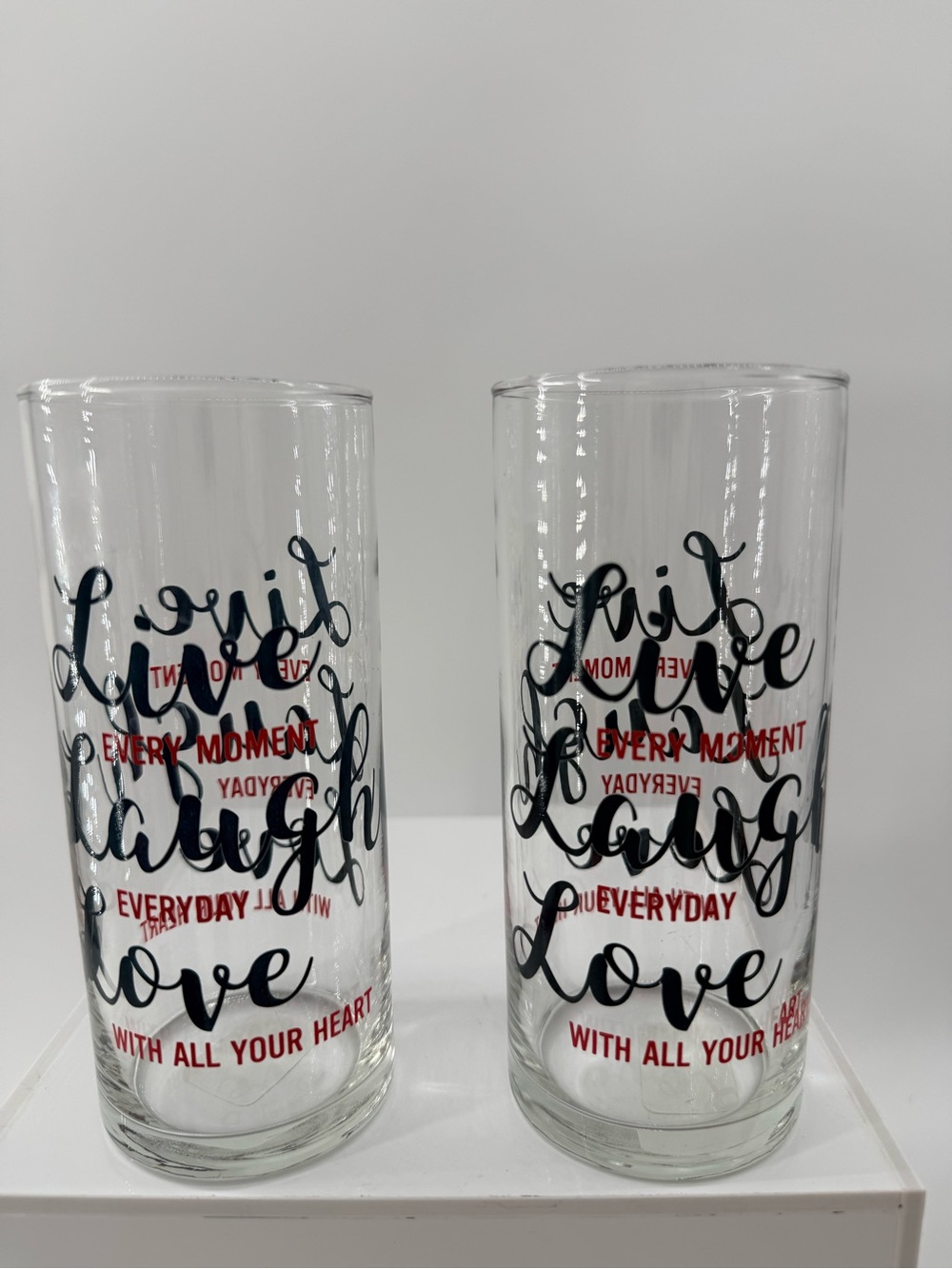 Live Laugh Love Tall Glass Tumbler - Black & Red
